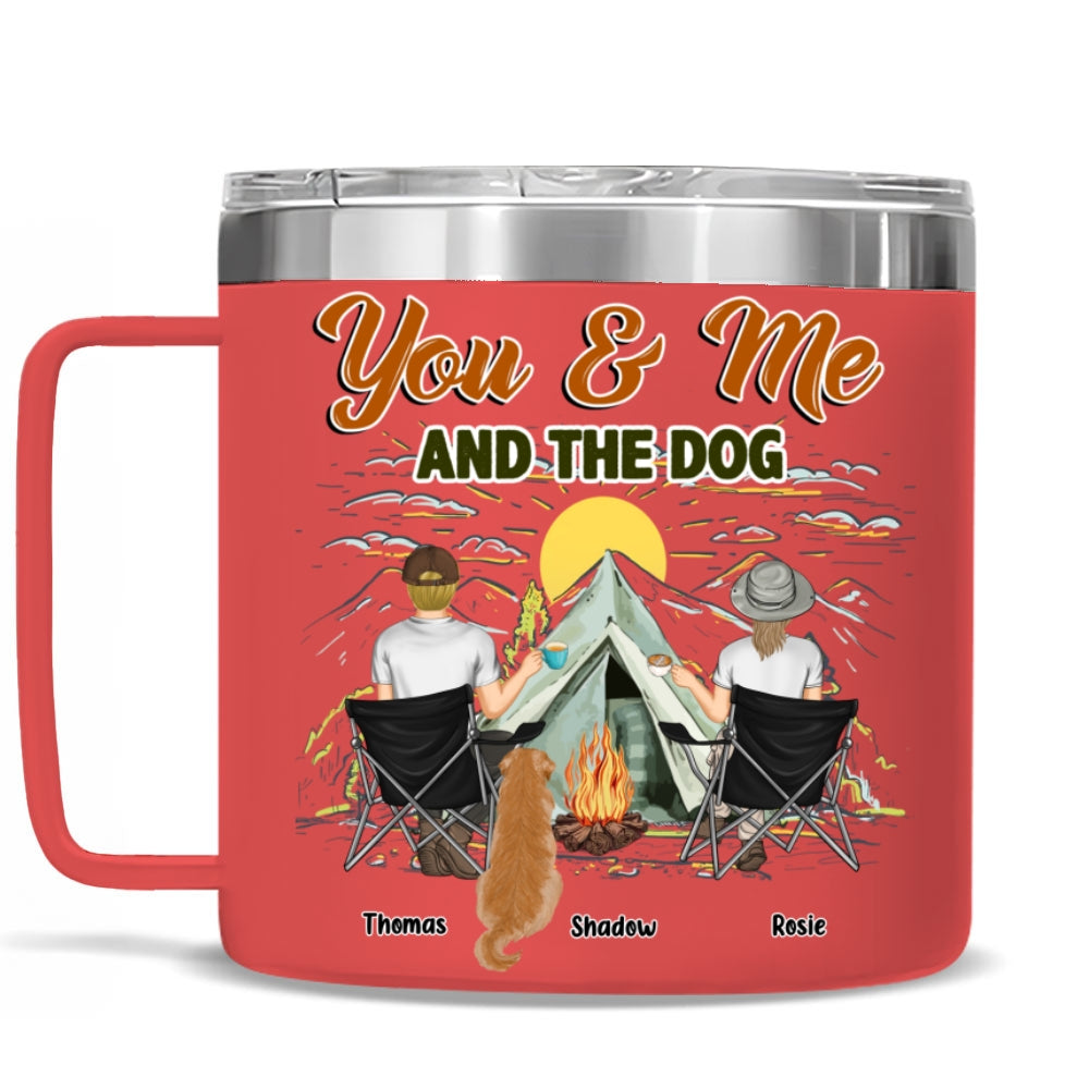You And Me And Our Lovely Dogs - Personalized Custom 14oz Stainless Steel Tumbler With Handle