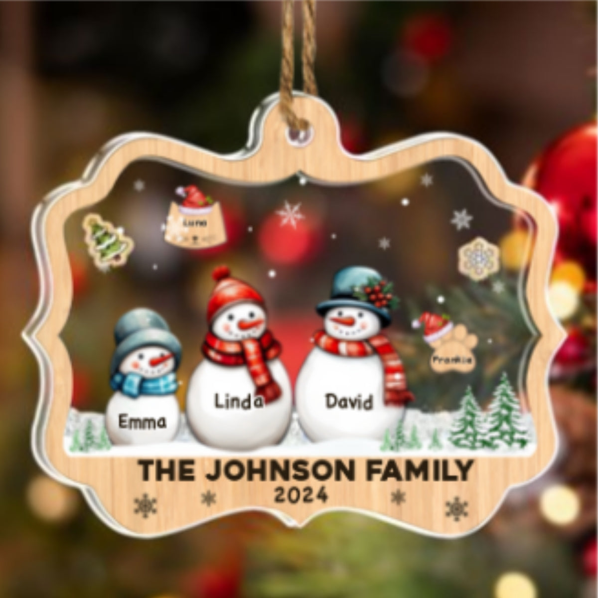 Snowman Family - Personalized Custom Acrylic Shaker Ornament