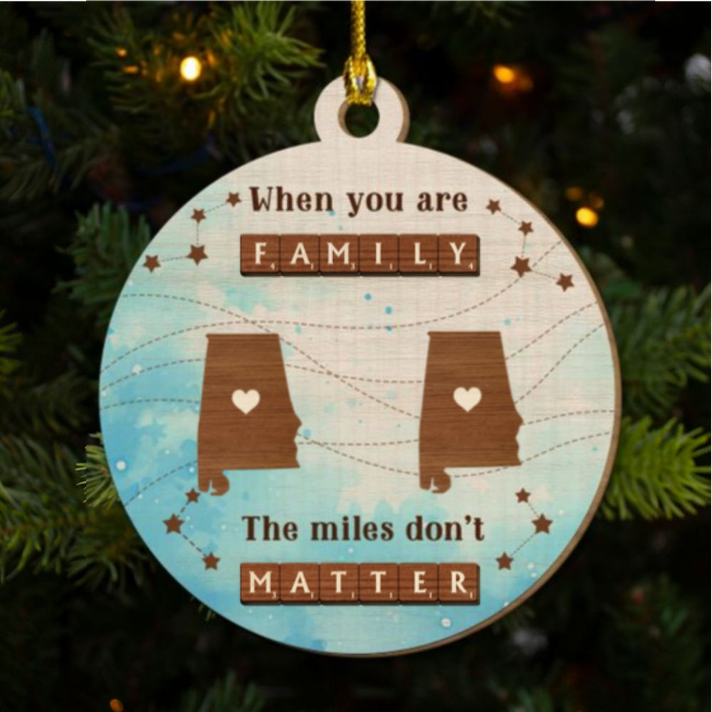 Miles Apart, But Hearts Always Together - Personalized Custom Freeshape 2-Layered Wood Ornament