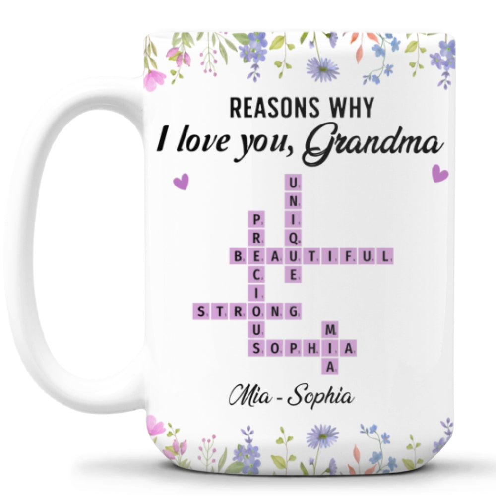 Reasons Why I Love You Mom Crossword Art - Personalized Custom Coffee Mug