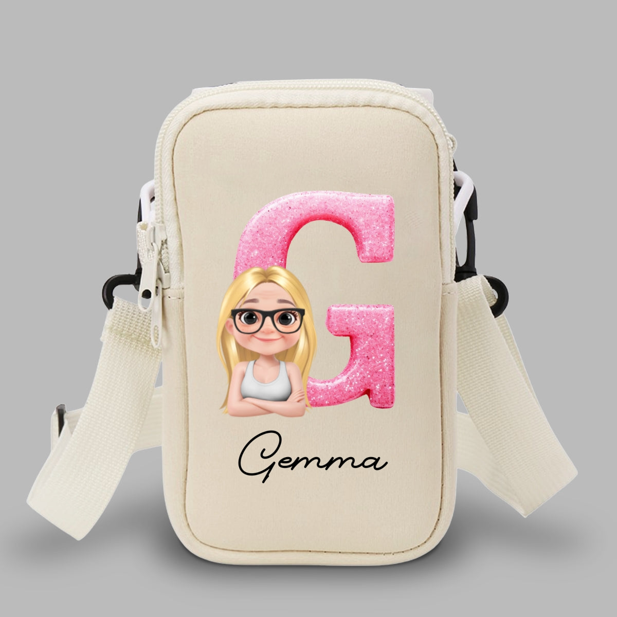 Glitter Alphabet Cartoon - Personalized Custom Water Bottle Carrier Bag