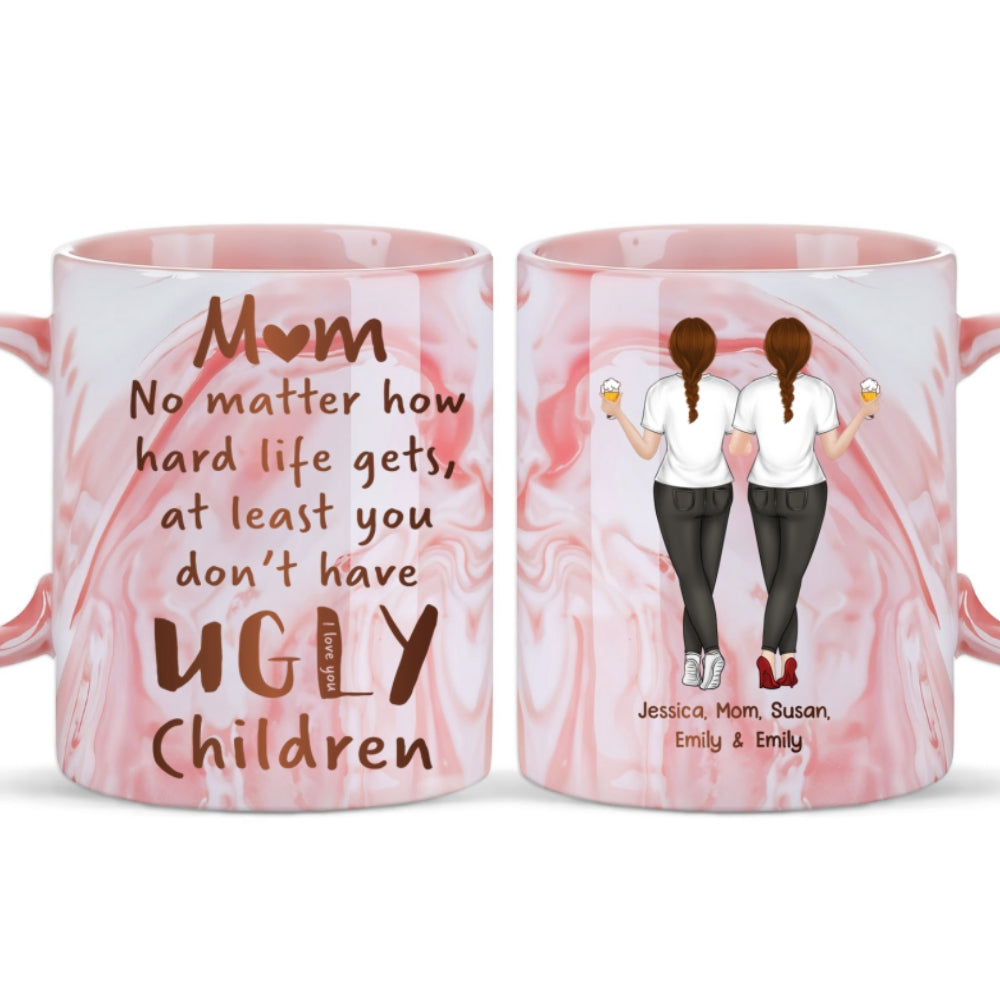 Mom Life Funny - Personalized Custom Pink Marble Mug
