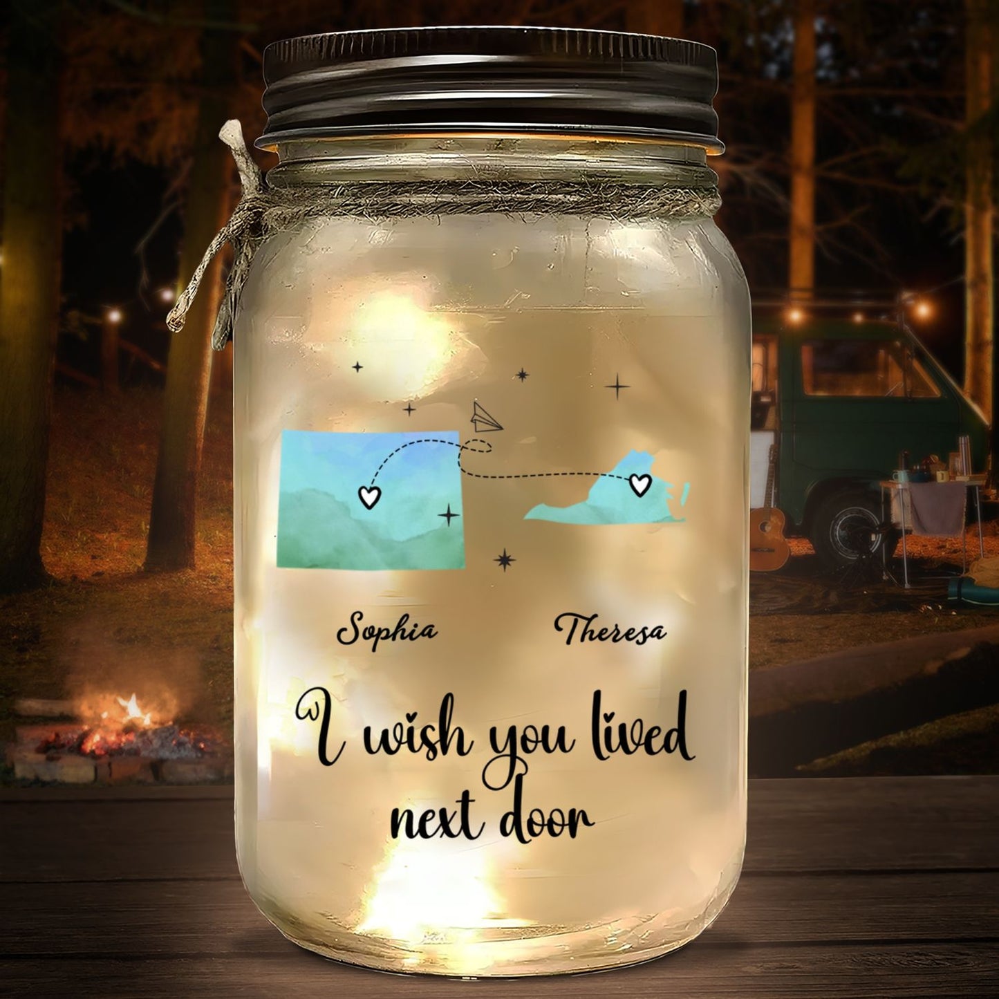 I Wish We Lived Closer - Personalized Custom Mason Jar Light