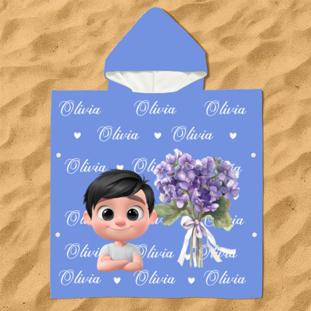 Birthmonth Flower - Personalized Custom Hooded Beach Towel