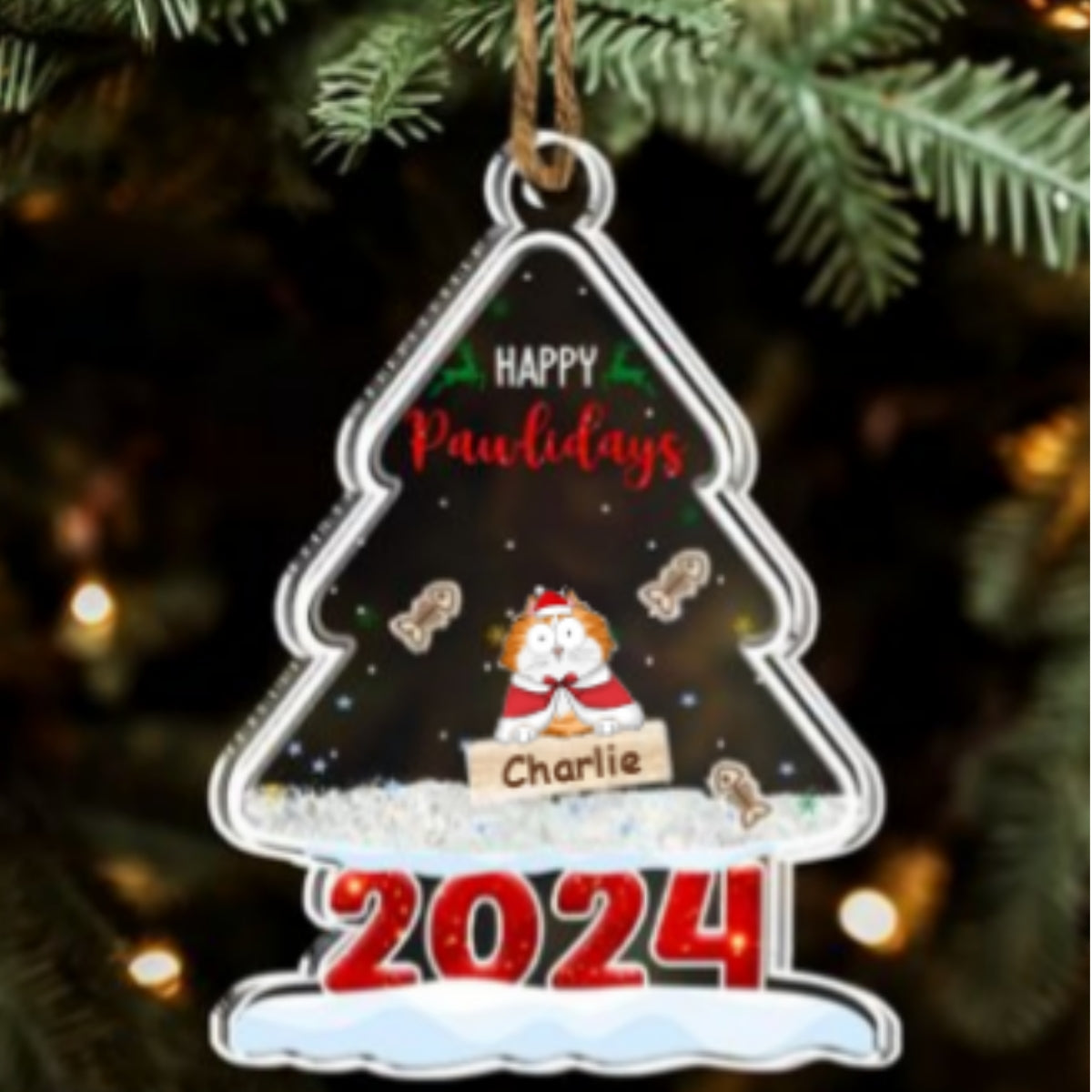 Happy Pawlidays 2024 - Personalized Custom Acrylic Shaker Ornament