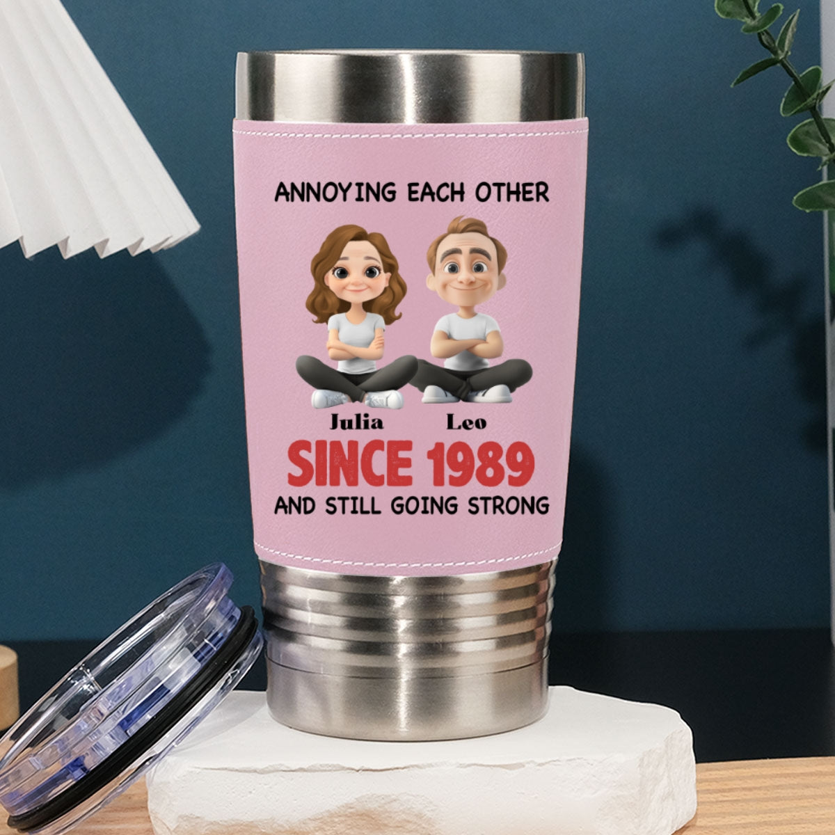Together Forever - Personalized Custom Pink Leather Tumbler