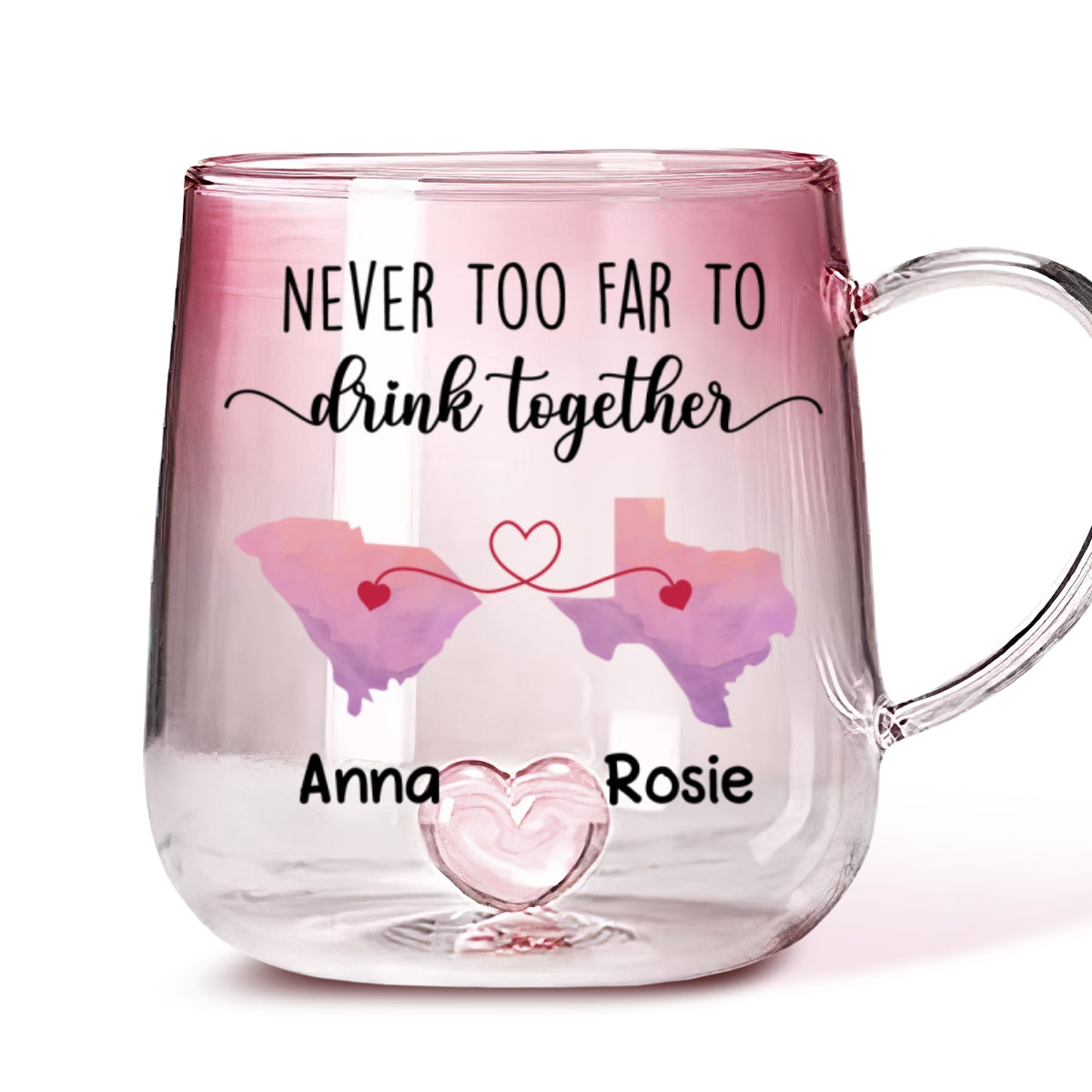 Never Too Far To Cheer With You - Personalized Custom Pink Gradient Glass Mug