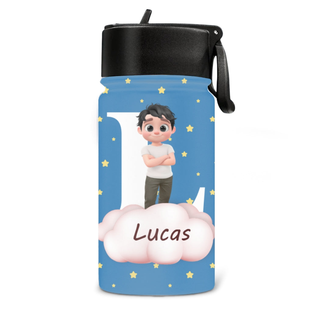 Cute Kid With Cloudy - Personalized Custom Kids Water Bottle