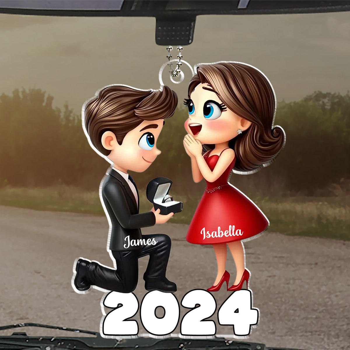 Newly Engaged - Personalized Custom Car Ornament