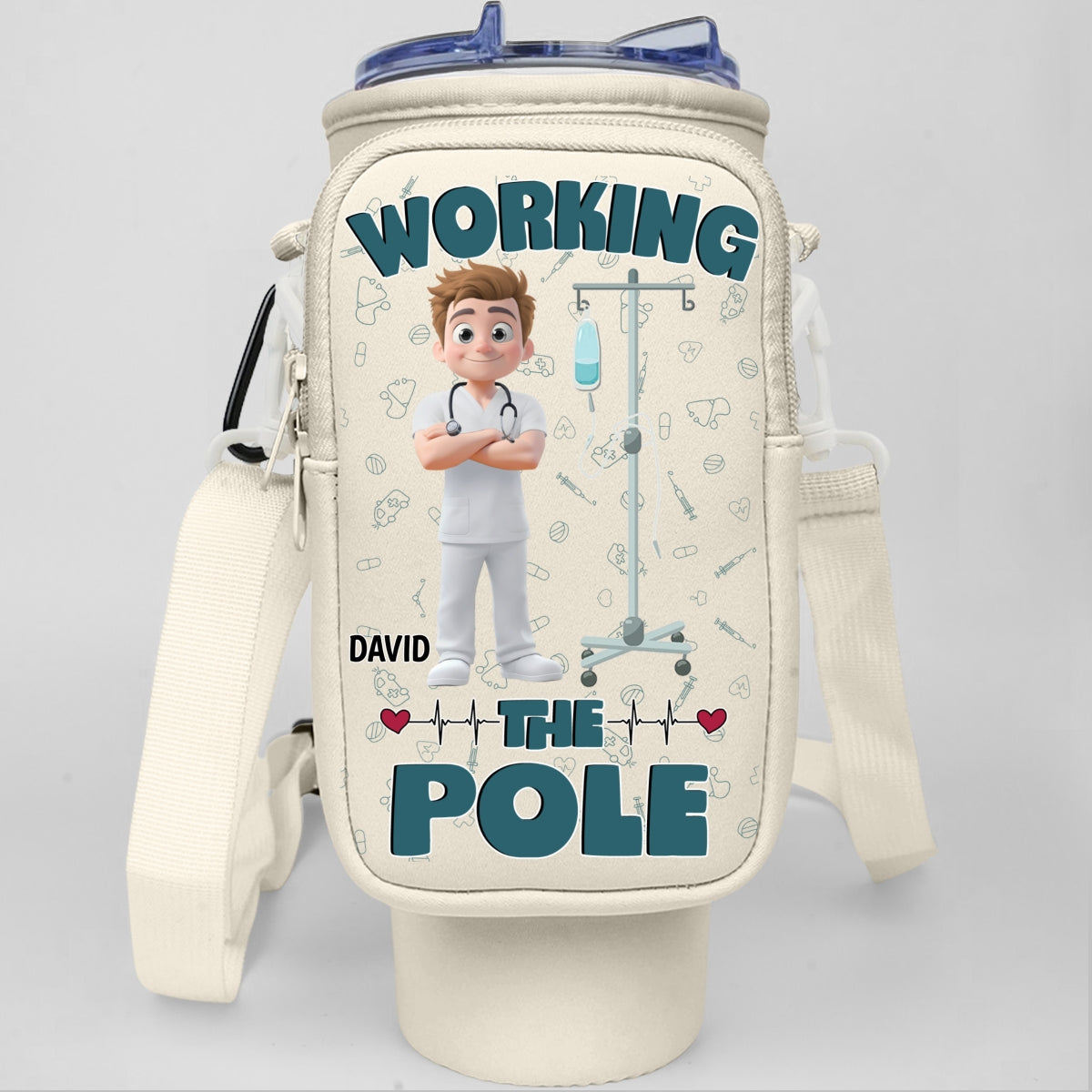Working The Pole With Care - Personalized Custom Water Bottle Carrier Bag