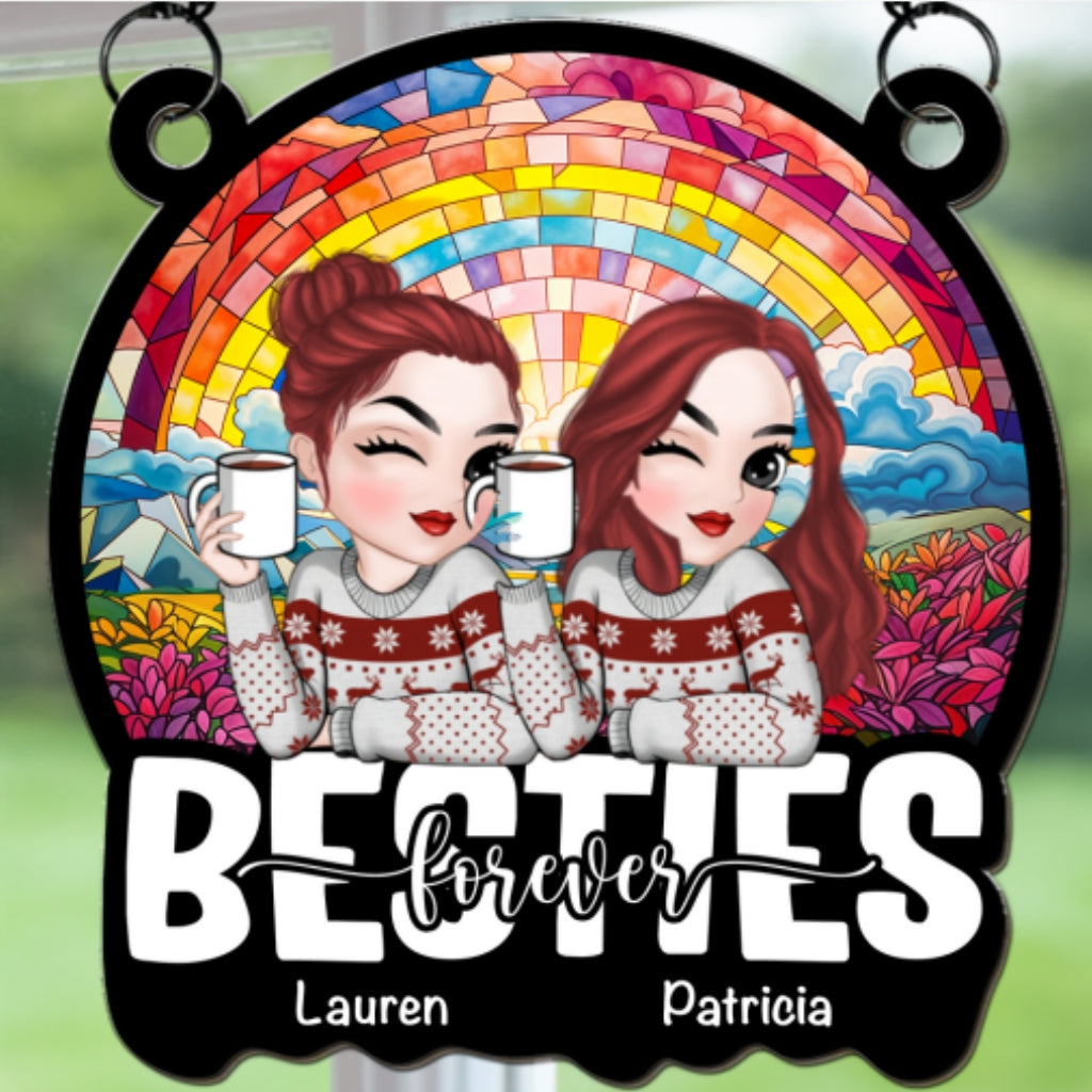 Besties Sitting Christmas 2024 - Personalized Custom Suncatcher