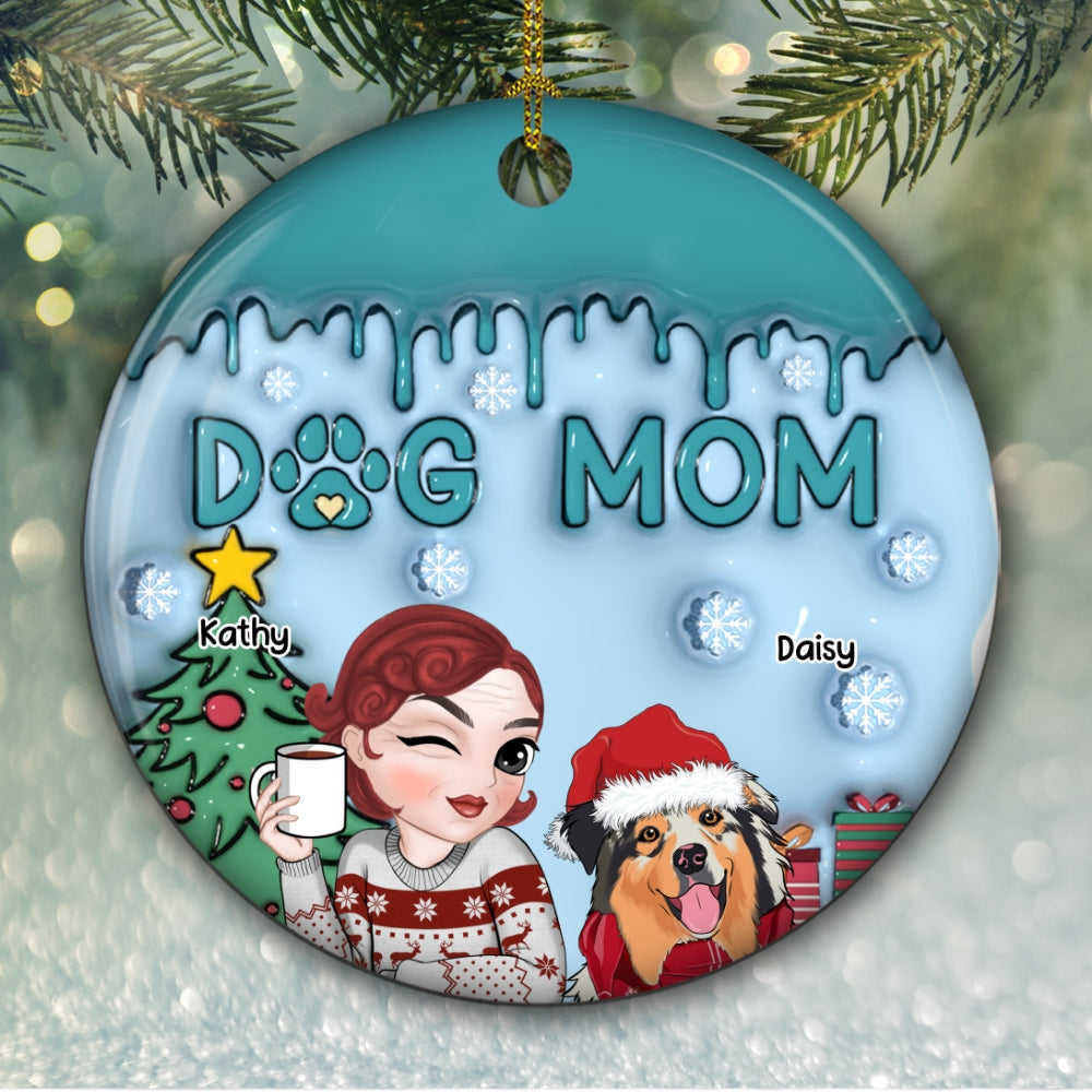 Lovely Dog Mom - Personalized Custom 3D Inflated Effect Ceramic Ornament