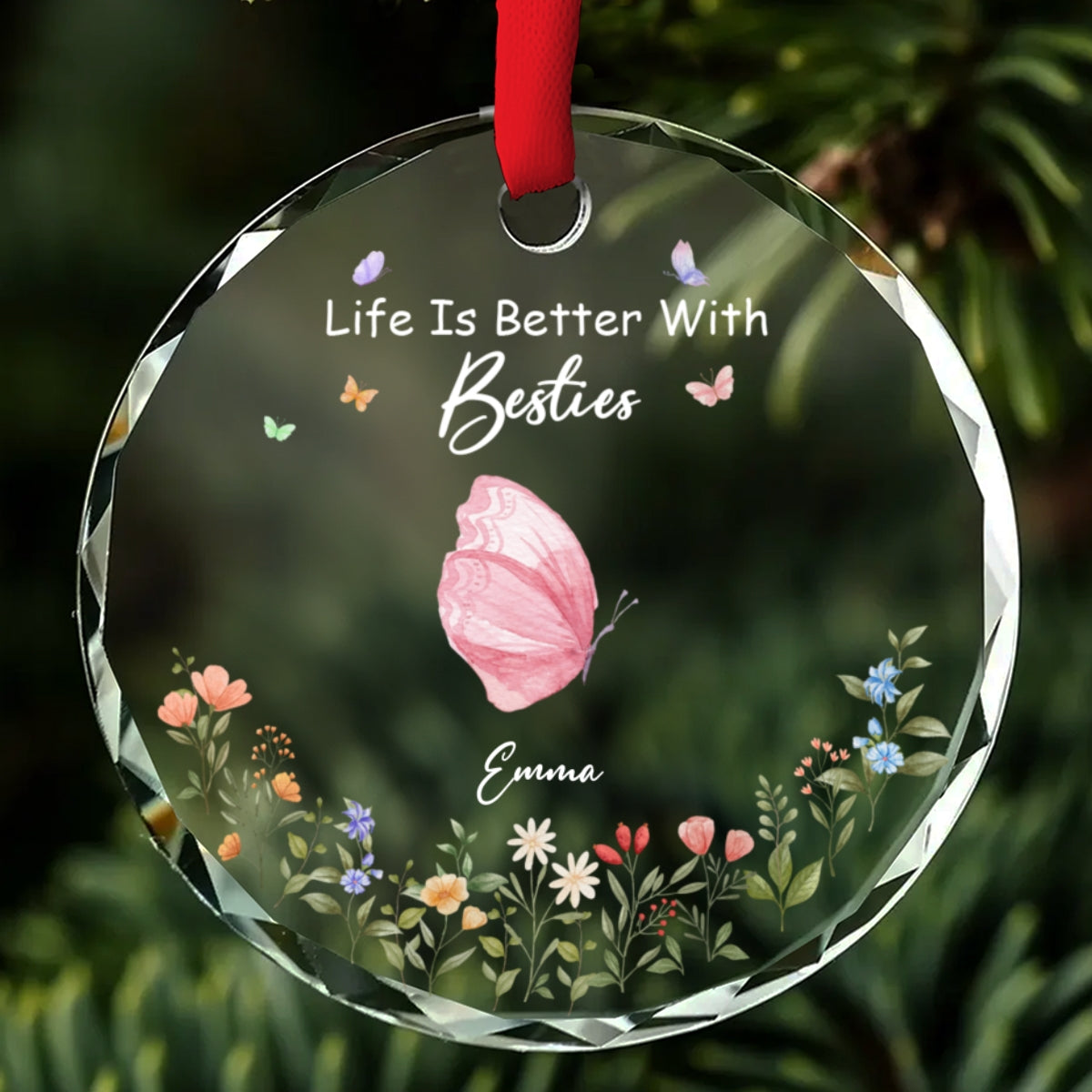 Butterfly Besties Forever - Personalized Custom Glass Ornament