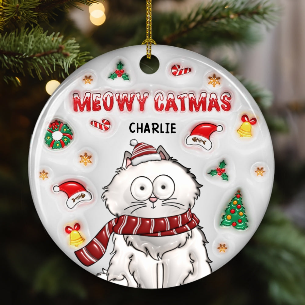 Meow Catmas - Personalized Custom 3D Inflated Effect Ceramic Ornament