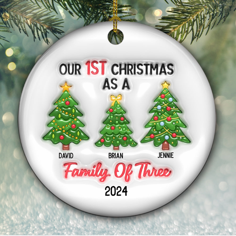 Family Christmas Tree - Personalized Custom 3D Inflated Effect Ceramic Ornament