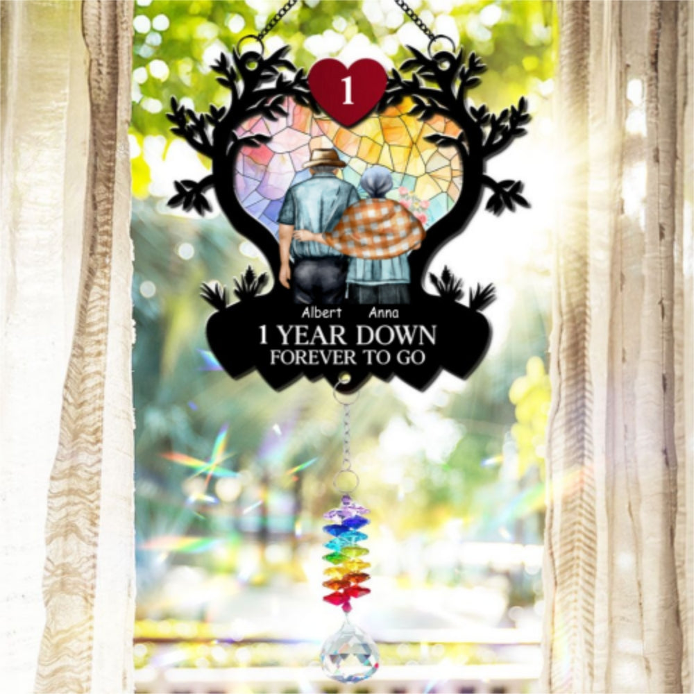 Many Years Down Forever To Go - Personalized Custom Suncatcher With Crystal Rainbow Charm
