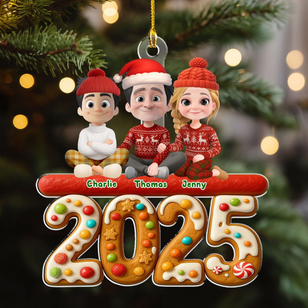 Family And Dog Cake - Personalized Custom Acrylic Ornament