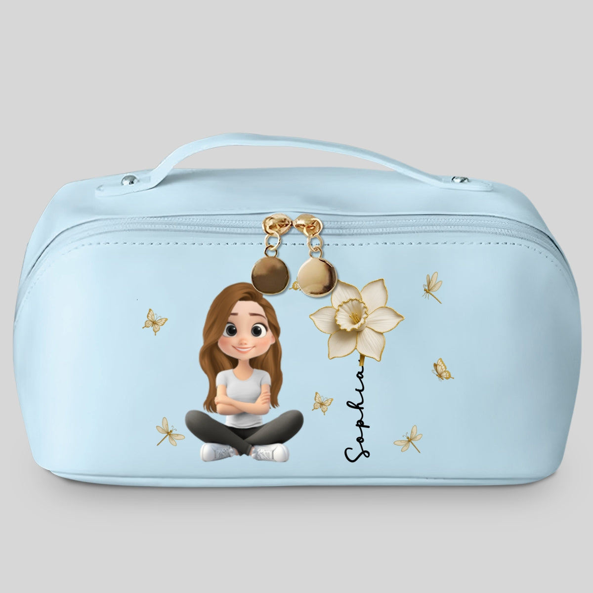 Floral Soul - Personalized Custom Leather Makeup Bag