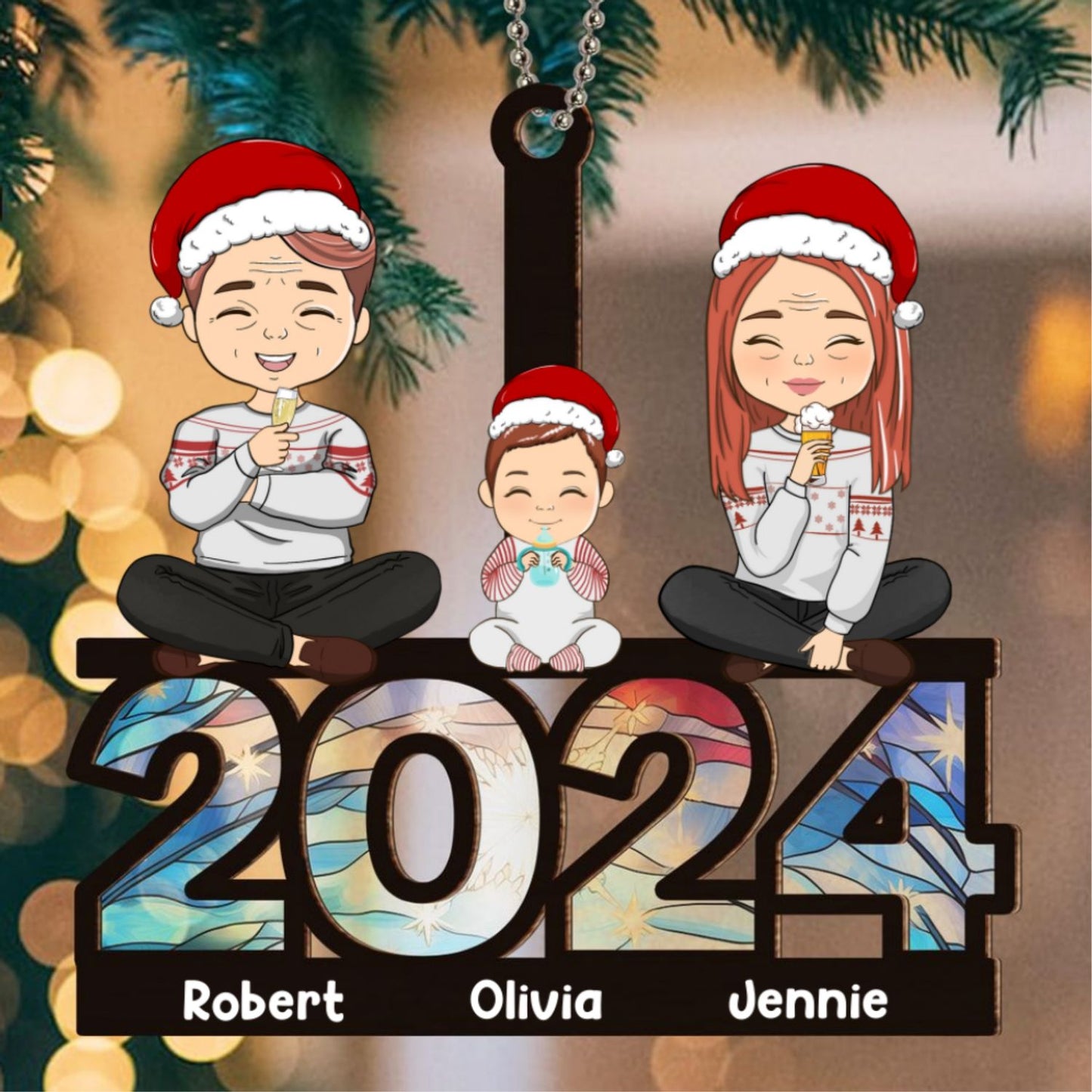 Family Sitting 2024 - Personalized Custom Suncatcher Ornament