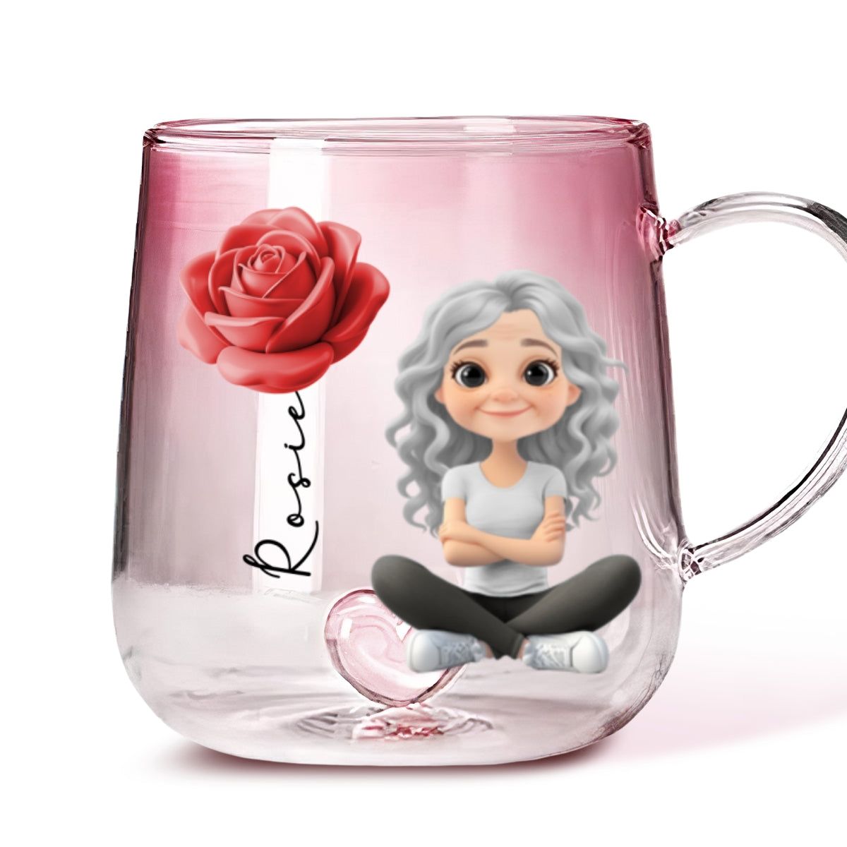 Beautiful Floral Girl - Personalized Custom Pink Gradient Glass Mug