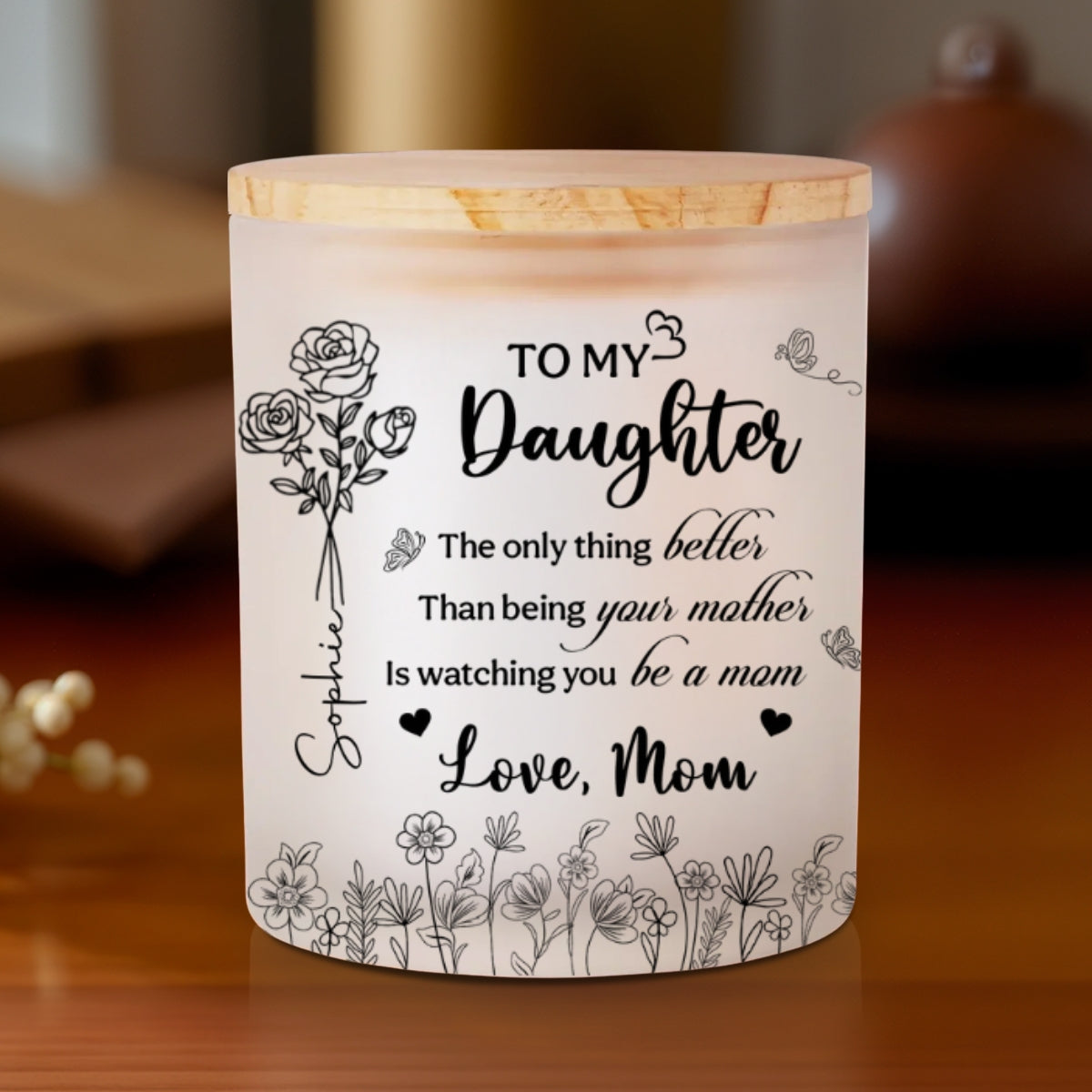 Love For My Daughter - Personalized Custom Glass Jar With LED Candle