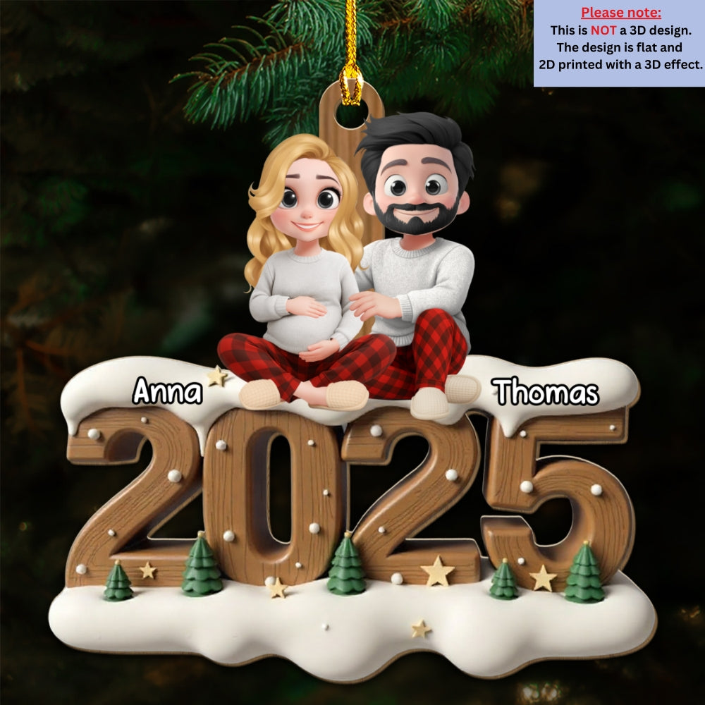 Expecting Parents - Personalized Custom 3D Effect Wood Ornament