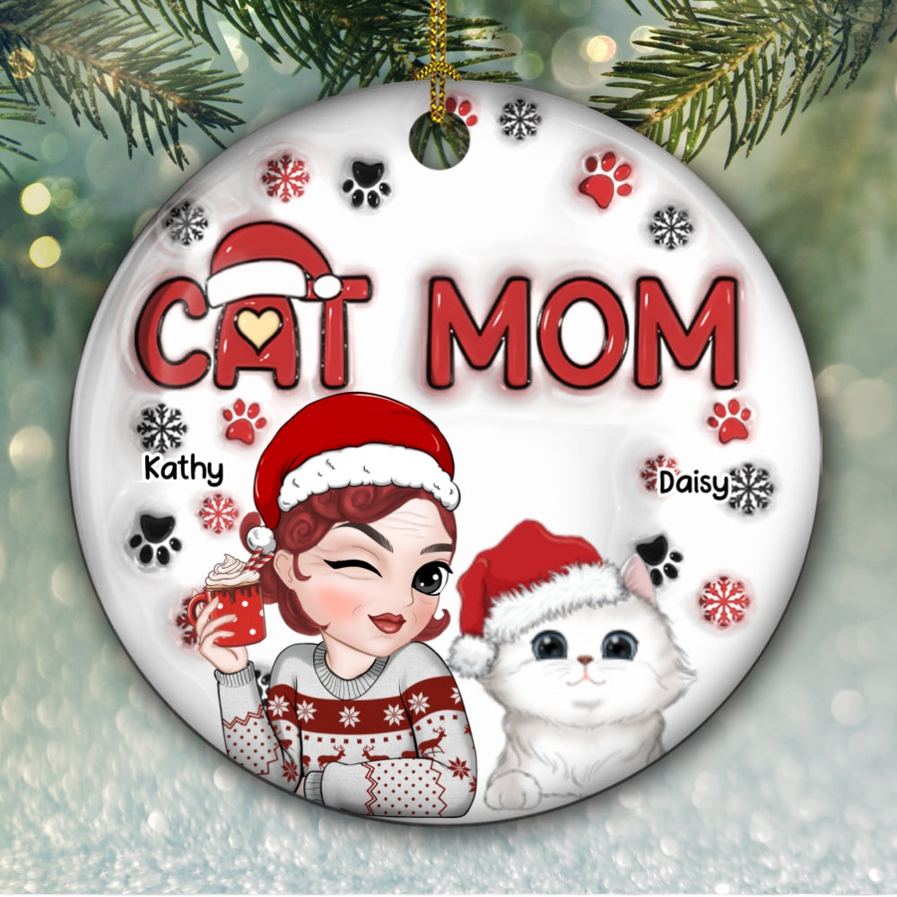 Cat Mom Christmas - Personalized Custom 3D Inflated Effect Ceramic Ornament