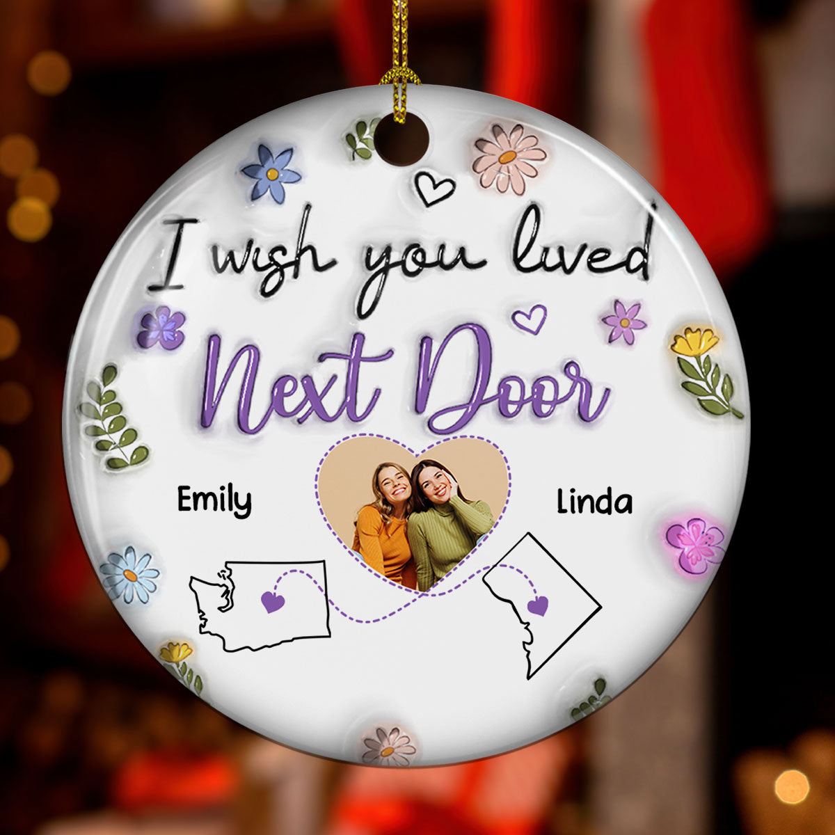 I Wish We Lived Closer Custom Photo - Personalized Custom 3D Inflated Effect Ceramic Ornament