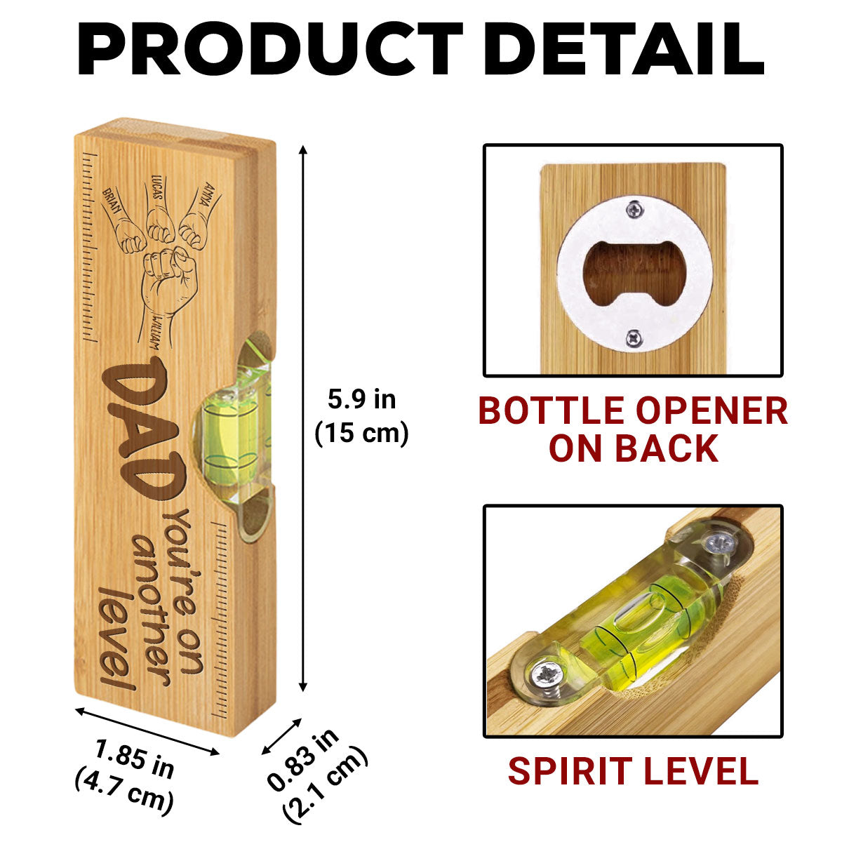 Dad Fist Bump - Personalized Custom Engraved Wooden Spirit Level Bottle Opener