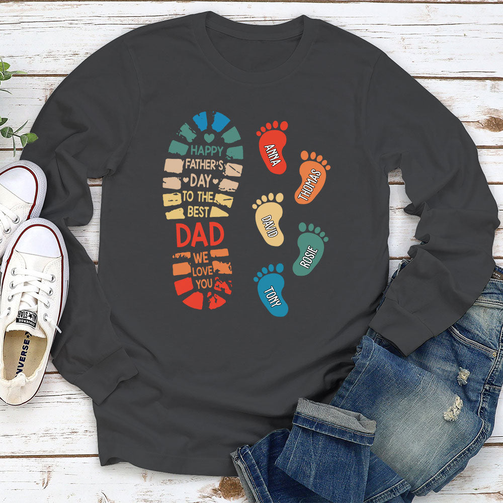 Dad And Kids Footprints Names - Personalized Custom Shirt