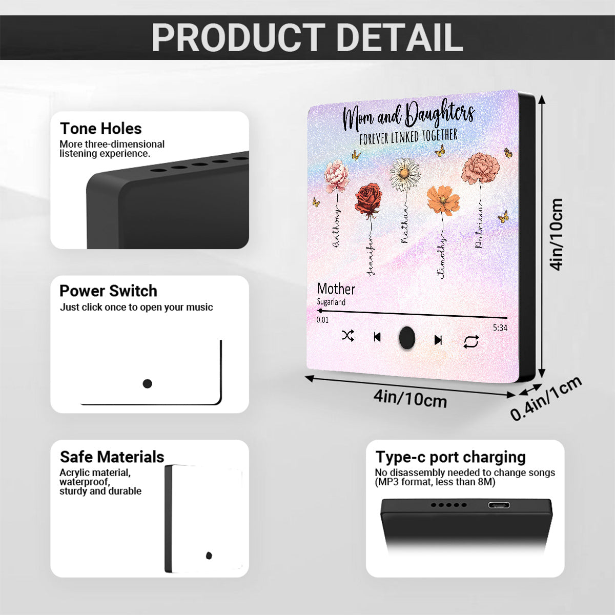 Mom And Daughters Forever Linked Together - Personalized Custom Music Fridge Magnet