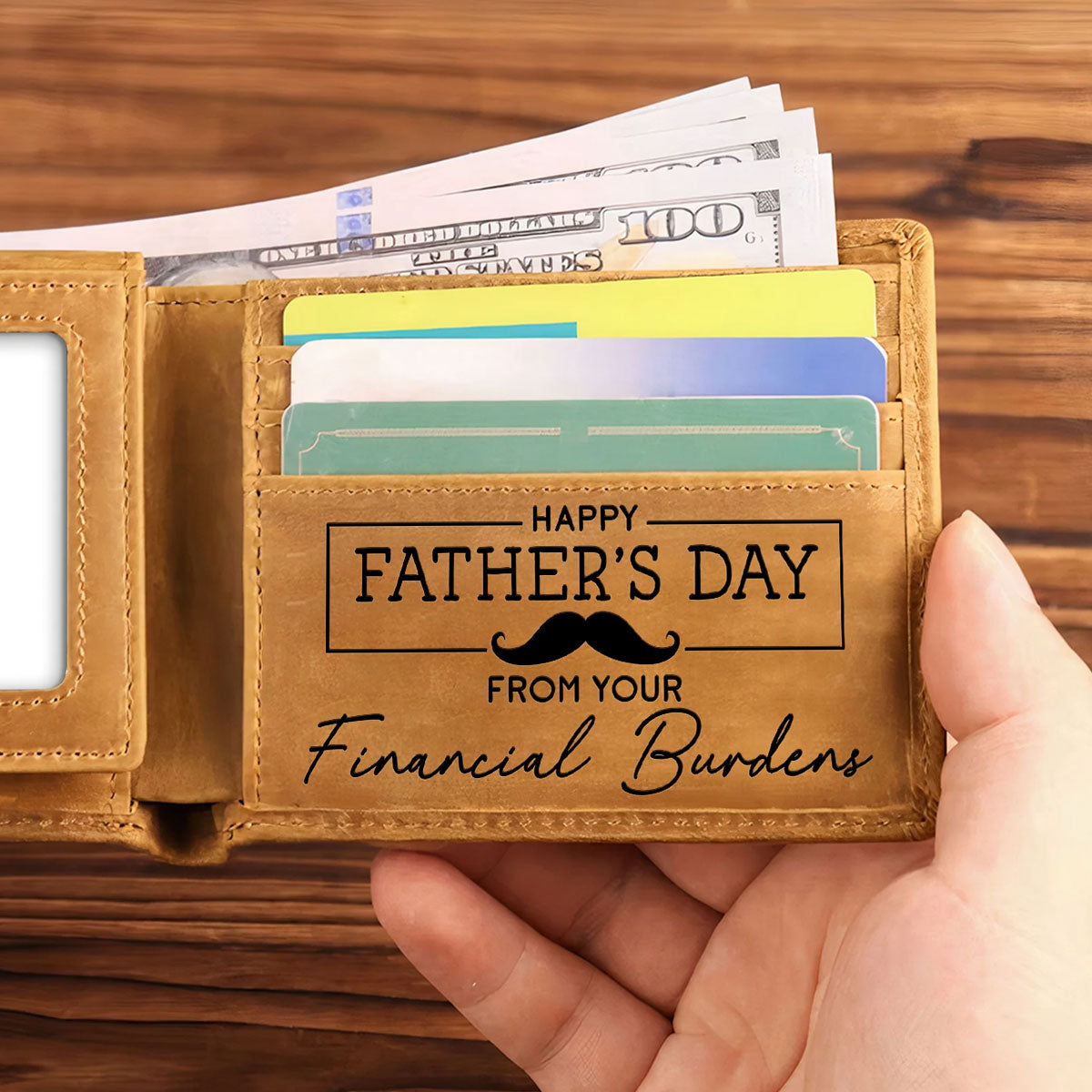 Happy Fathers Day - Personalized Custom Men Leather Wallet