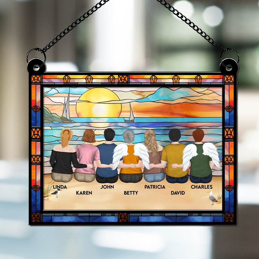 Mom And Children Sitting On The Beach - Personalized Custom Suncatcher