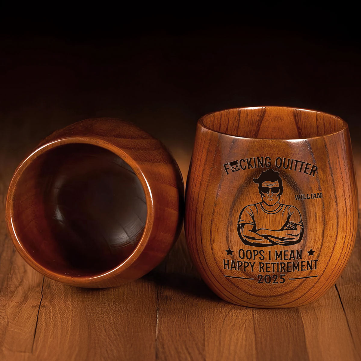 Happy Retirement - Personalized Custom Wooden Whiskey Glass