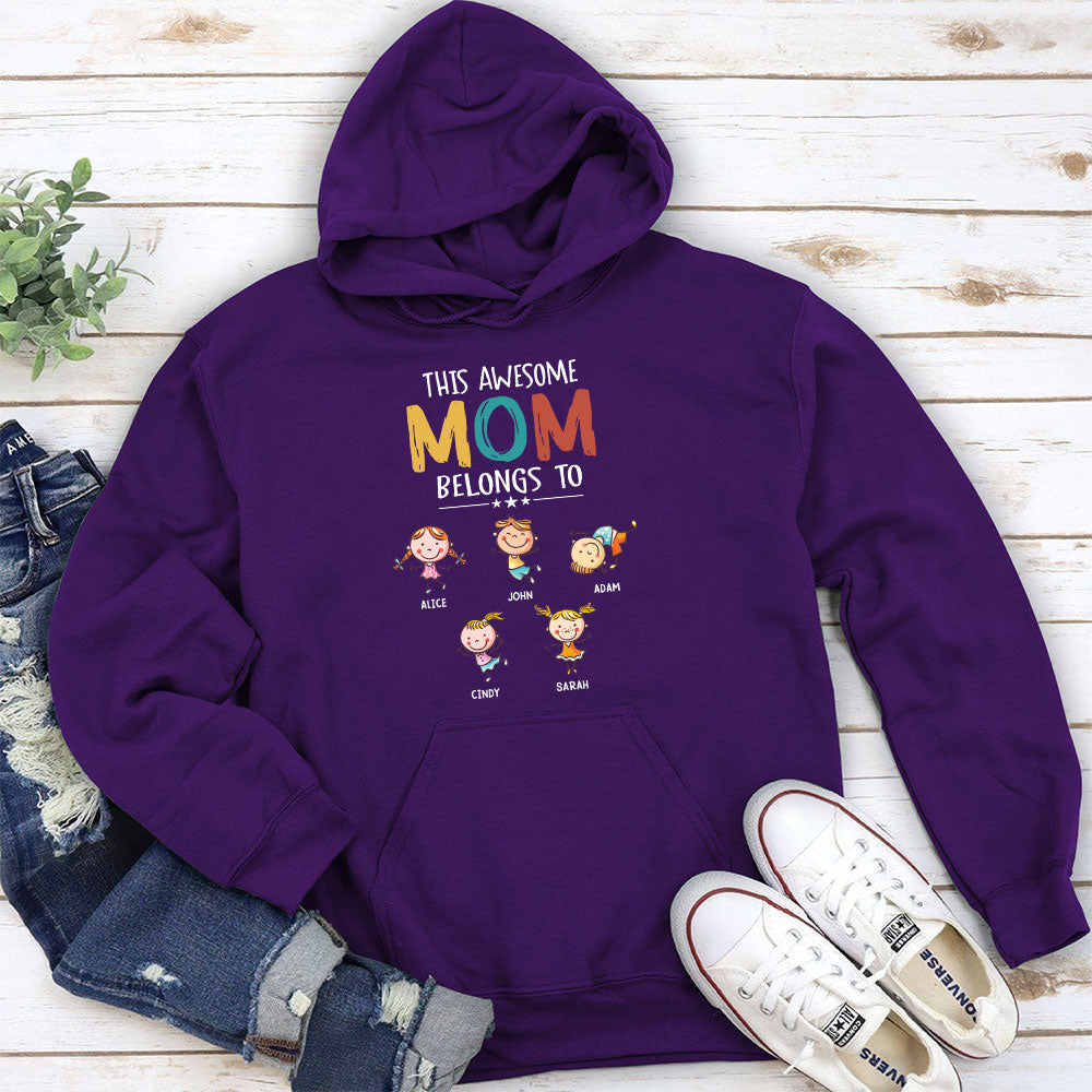 This Awesome Mom Belongs To - Personalized Custom Hoodie