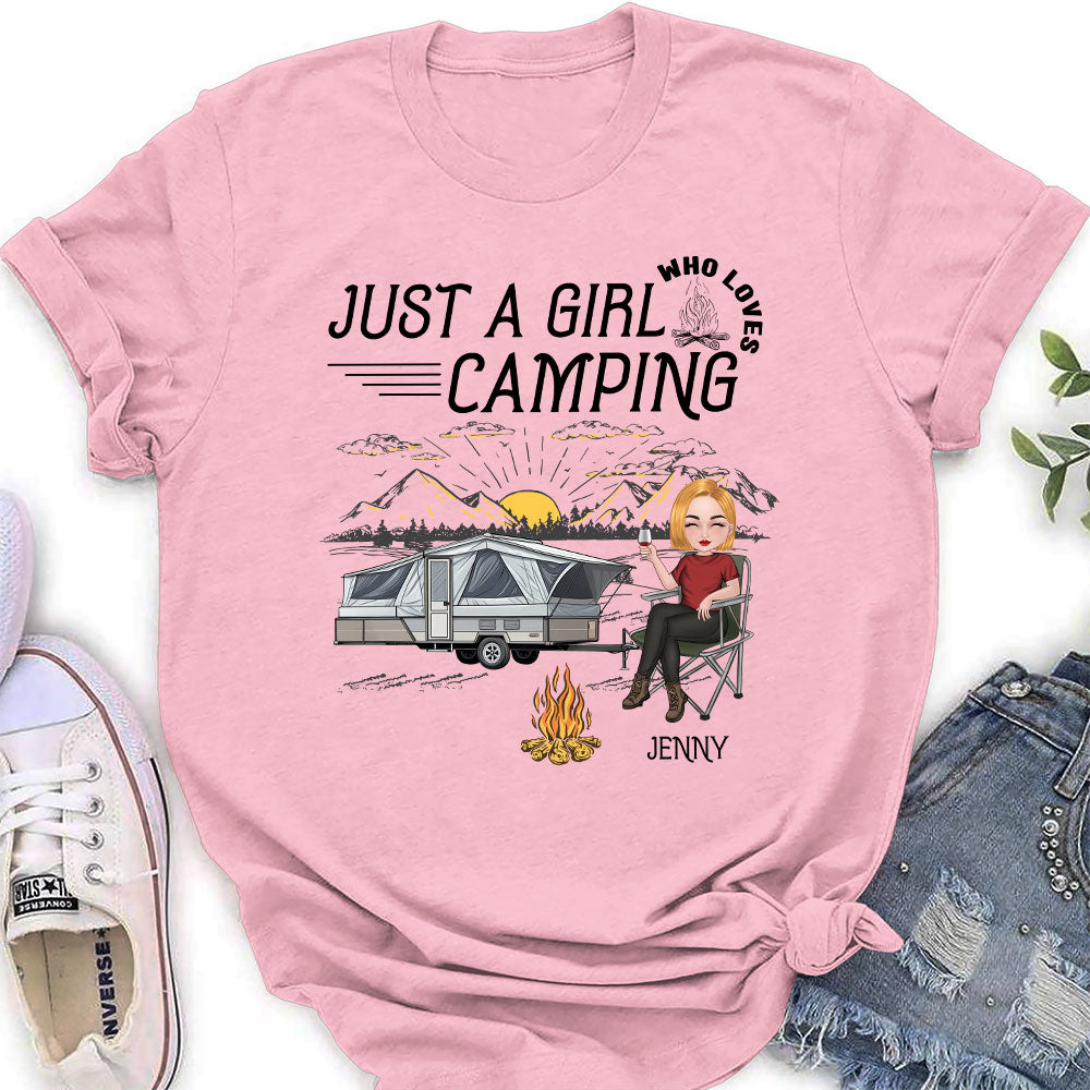 Girl Loves Camping - Personalized Custom Women's T-shirt