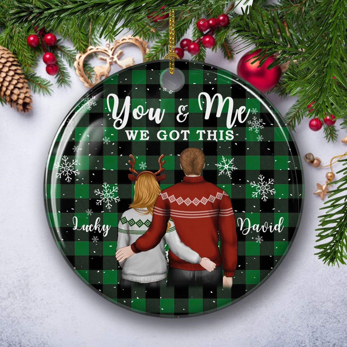 You And Me 2 - Personalized Custom Circle Ceramic Christmas Ornament