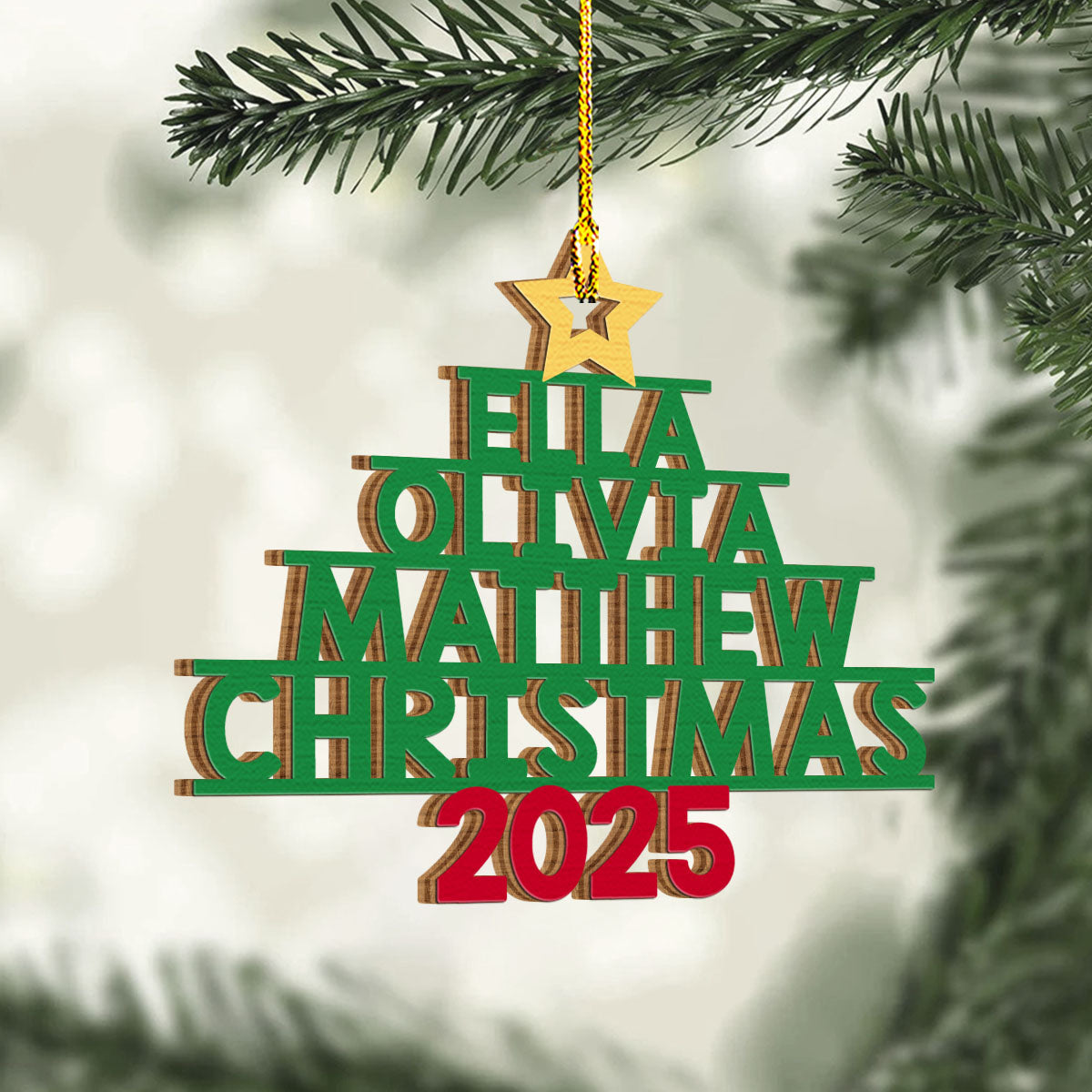 Family Names Holiday Tree - Personalized Custom Wood Ornament
