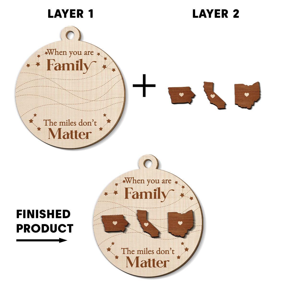 When You Are Family The Miles Do Not Matter - Personalized Custom Freeshape 2-Layered Wood Ornament