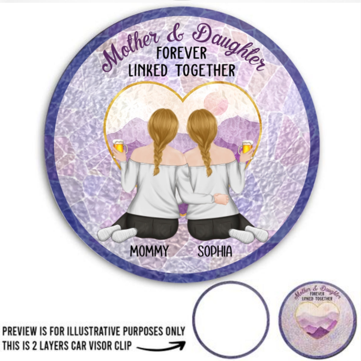 Mother And Daughters Forever Linked Together - Personalized Custom Car Visor Clip