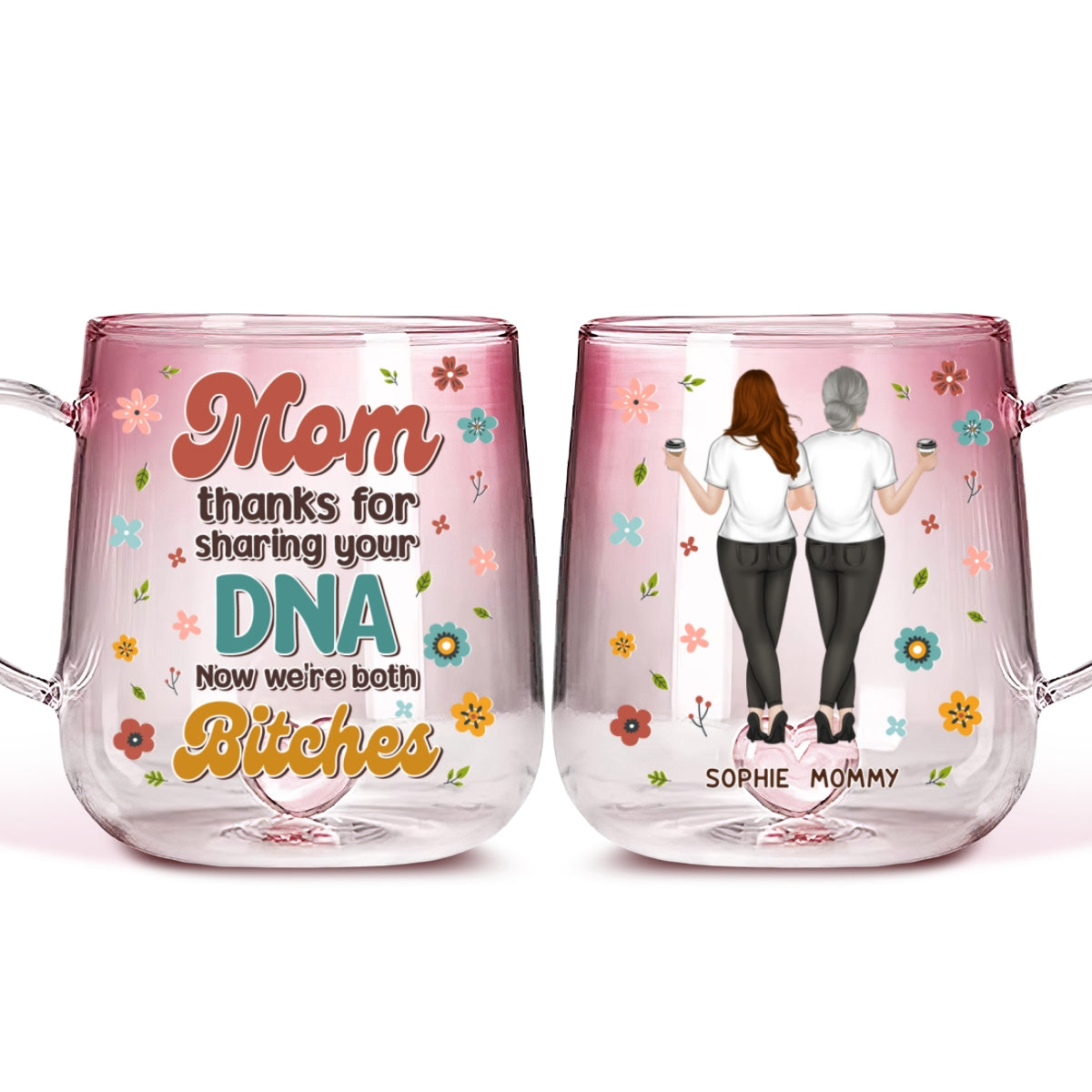 Great Mommy - Personalized Custom Pink Gradient Glass Mug