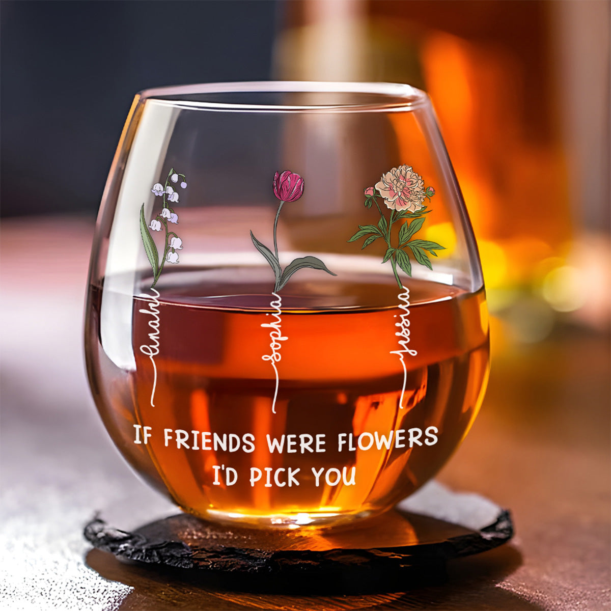 Best Friends Bloom Together - Personalized Custom Wine Glass