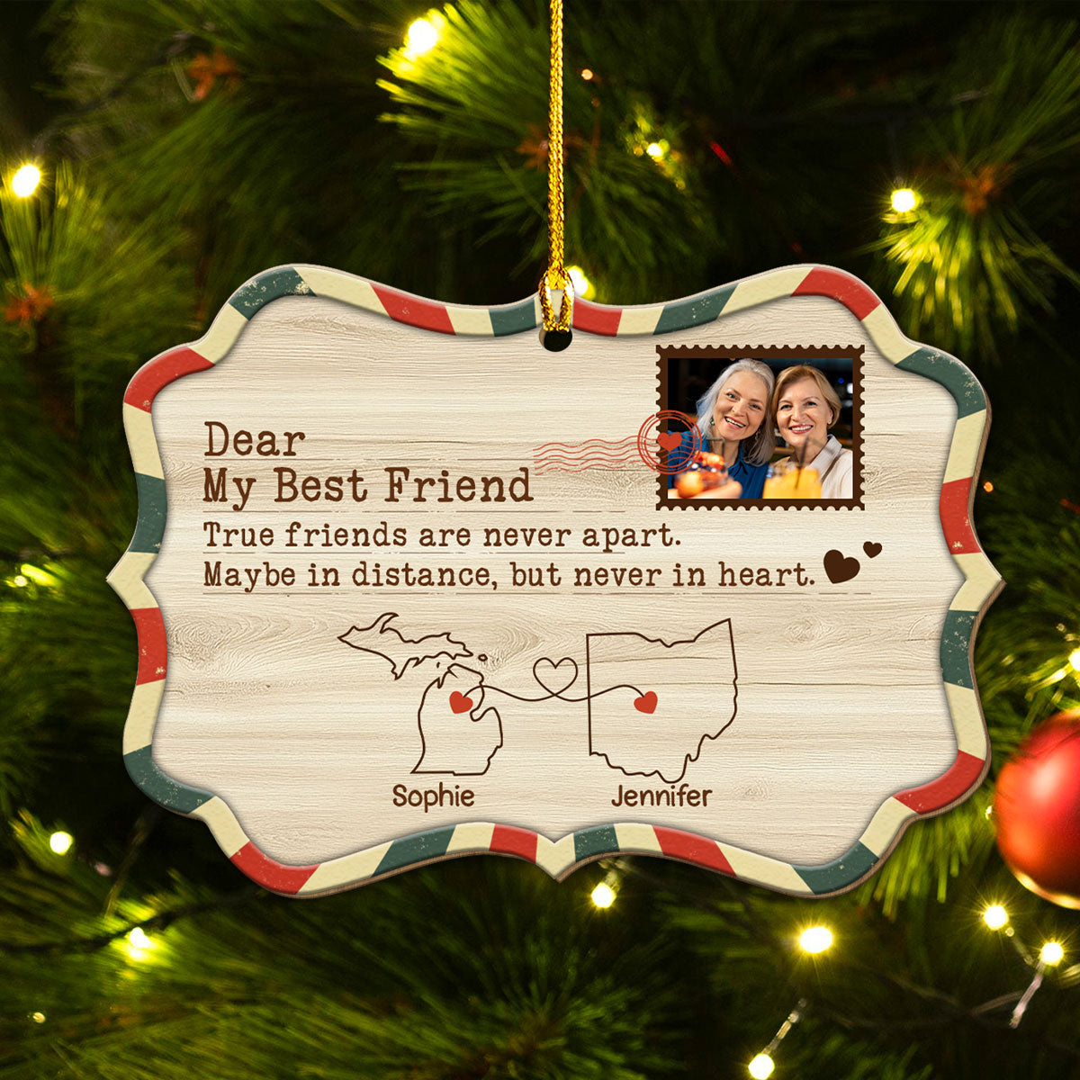 Distance Friendship - Personalized Custom Wood Ornament