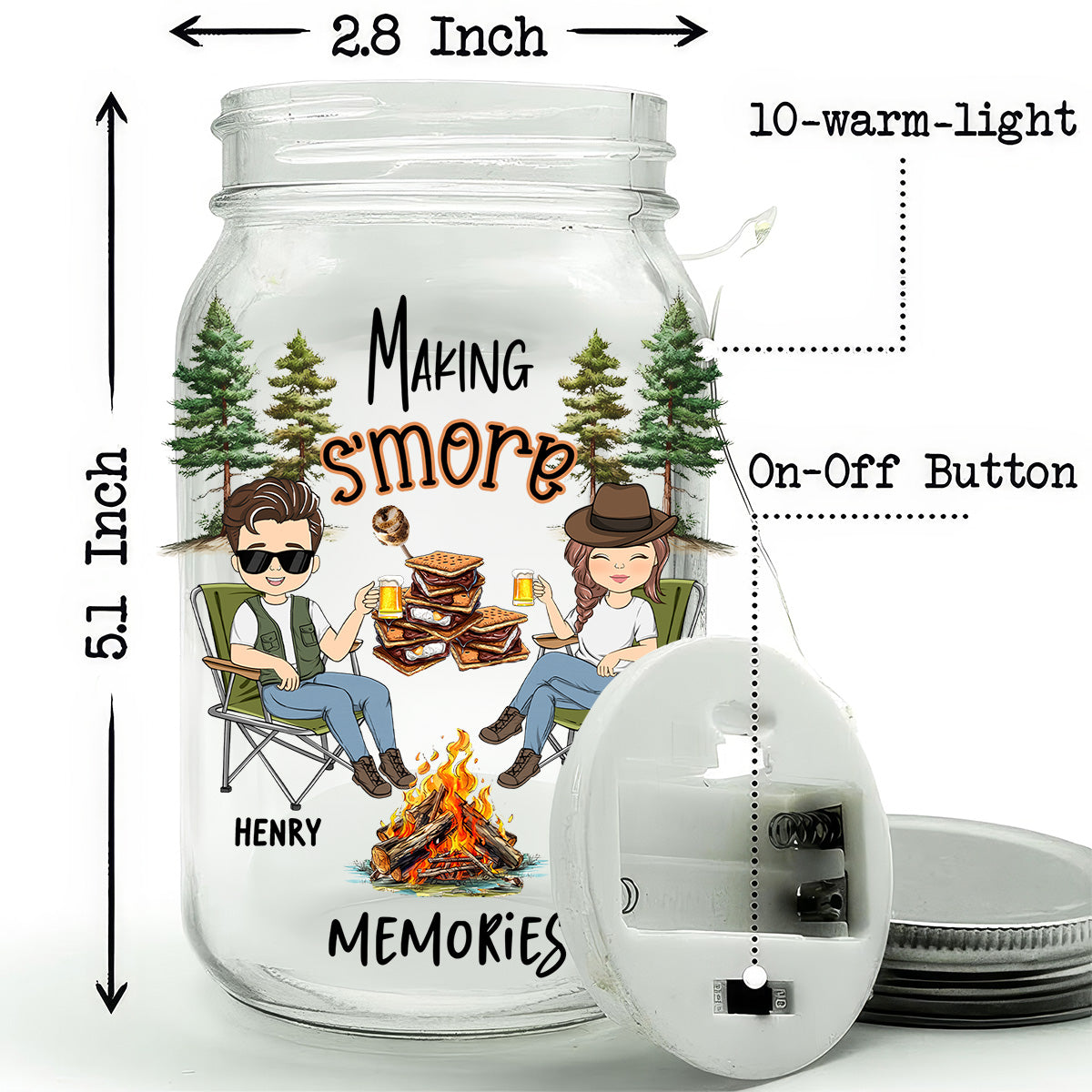 Making Smore Memories - Personalized Custom Mason Jar Light