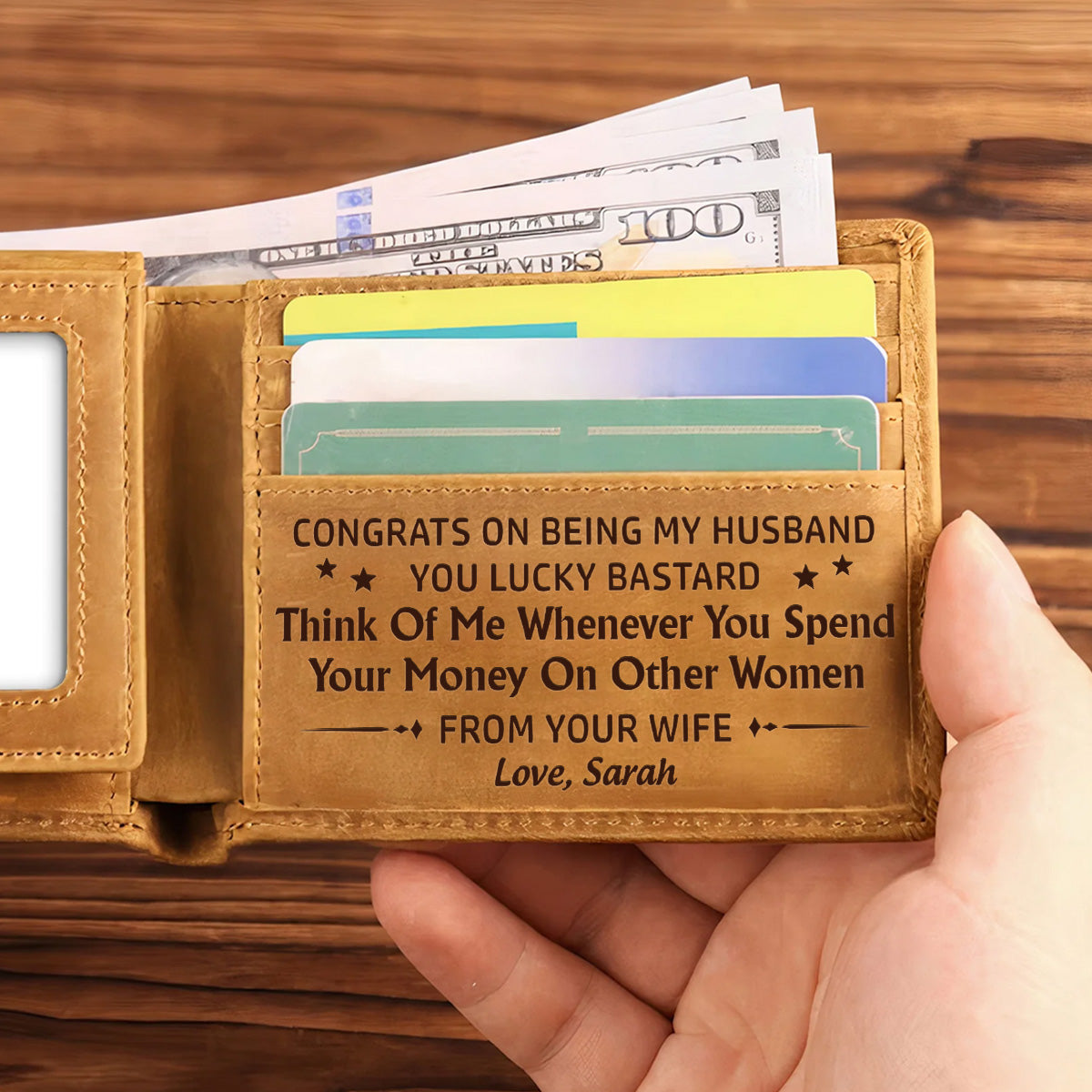 Think Of Me Whenever You Spend Your Money On Other Women - Personalized Custom Men Leather Wallet