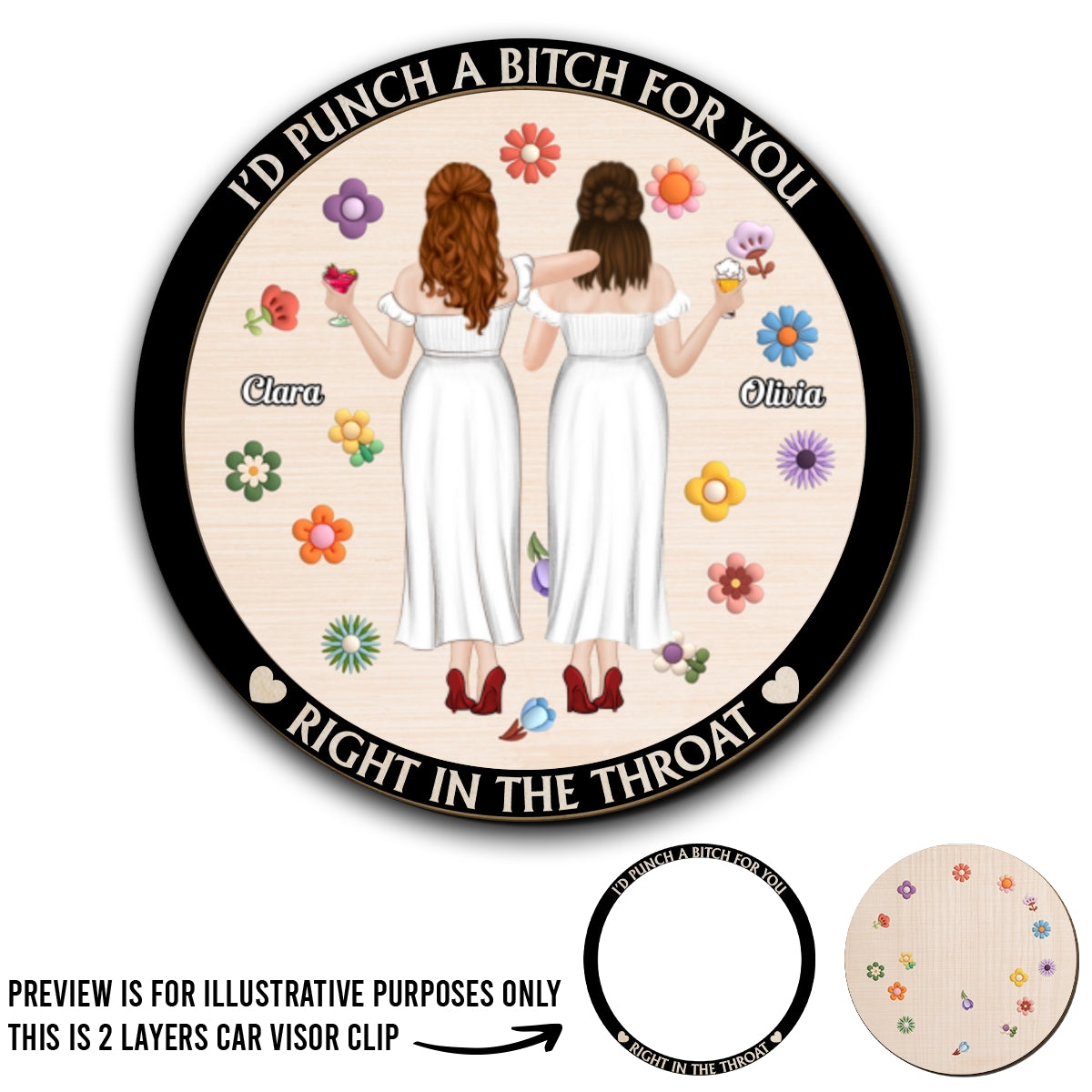 Right In The Throat Besties - Personalized Custom Car Visor Clip