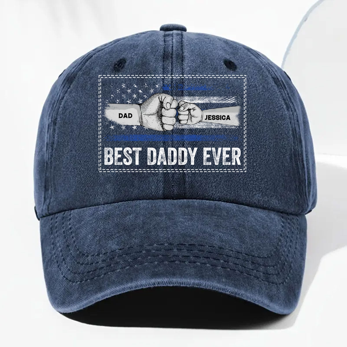 His Strength Begins With Love - Personalized Custom Vintage Washed Denim Cap