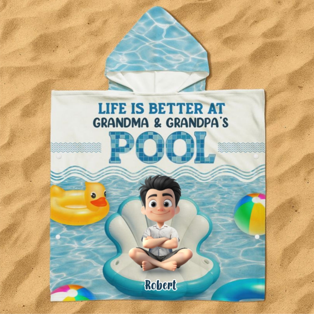 Better At Grandma Pool - Personalized Custom Hooded Beach Towel