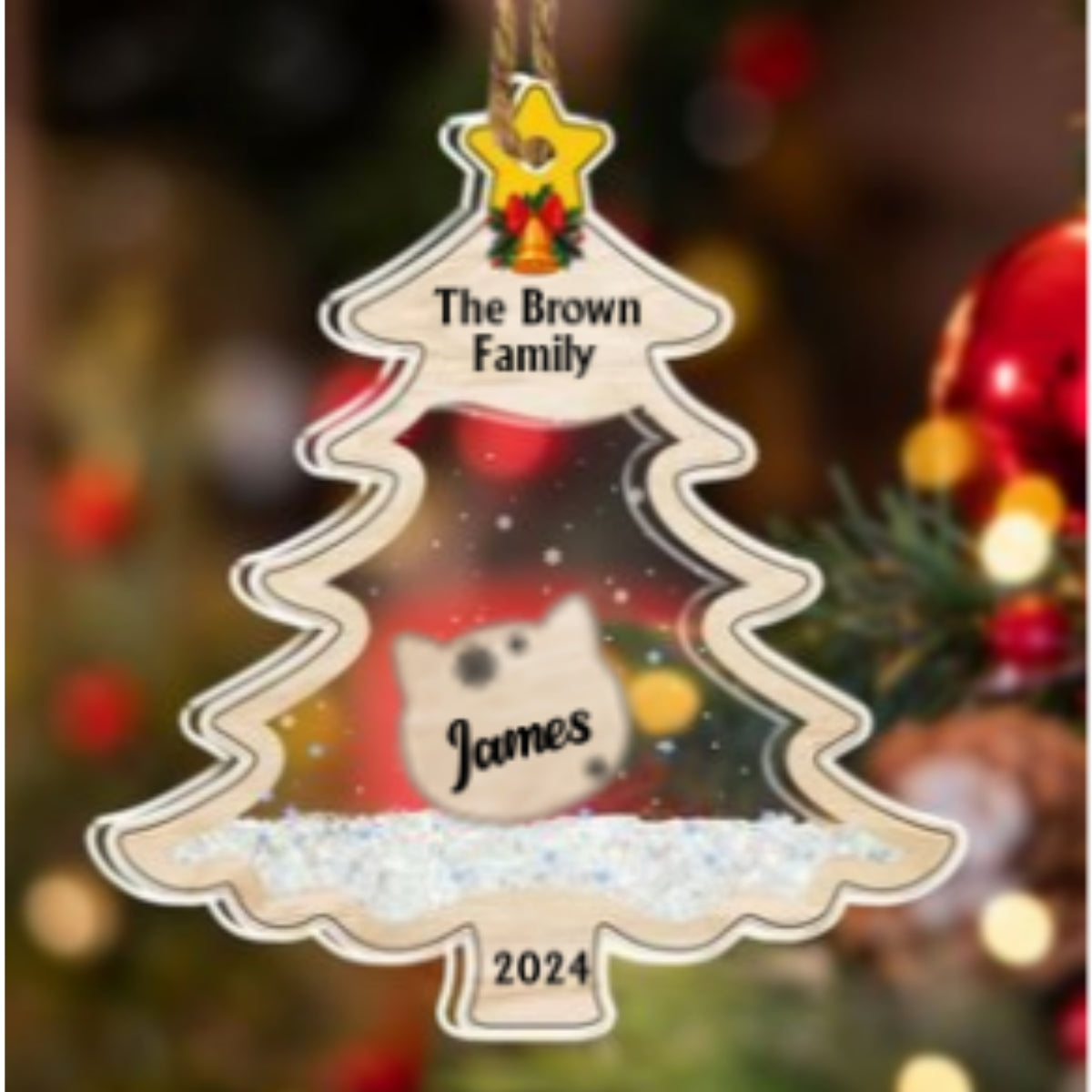 Family With Pet Charm - Personalized Custom Acrylic Shaker Ornament