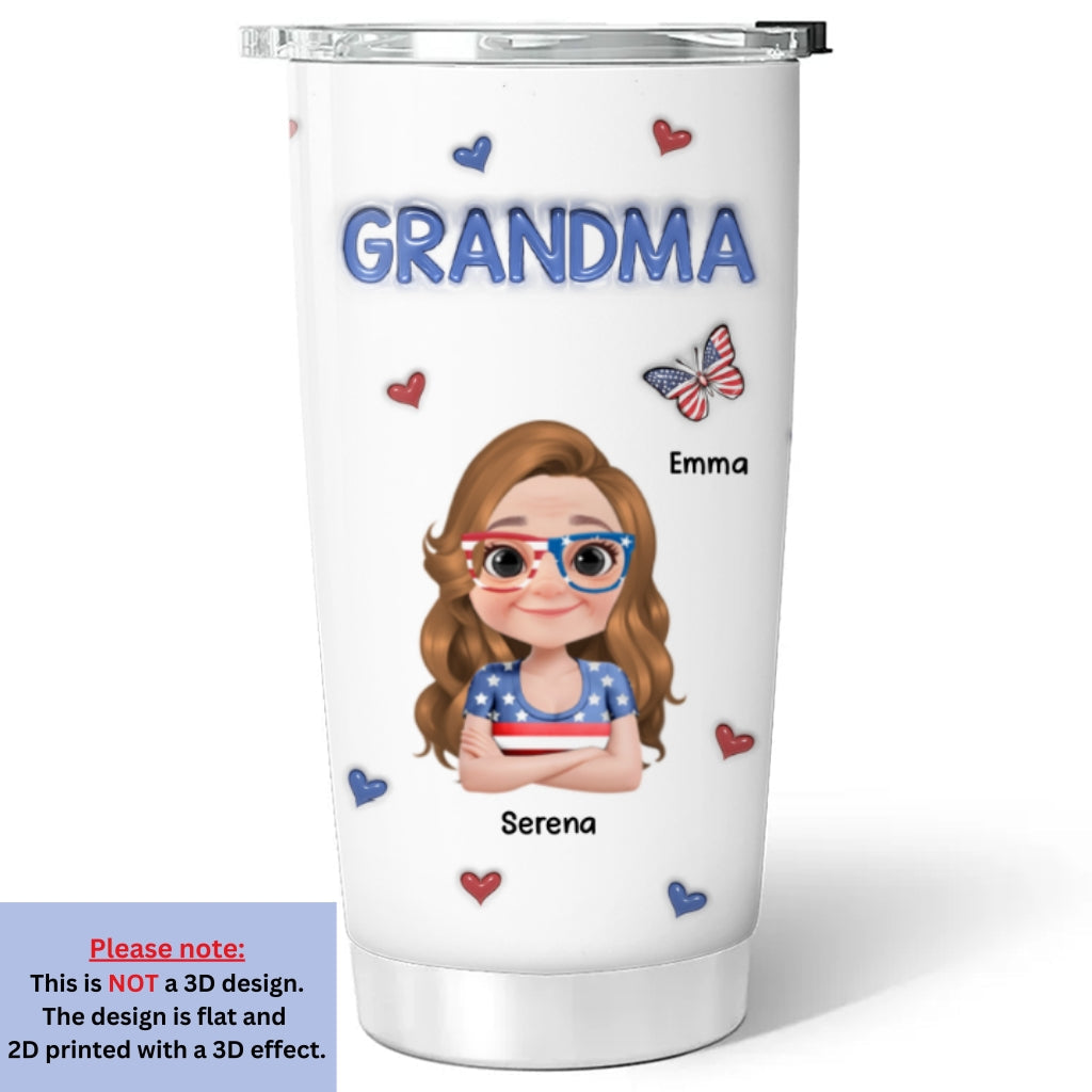 Proud Grandma In Red White And Blue - Personalized Custom 3D Inflated Effect Tumbler